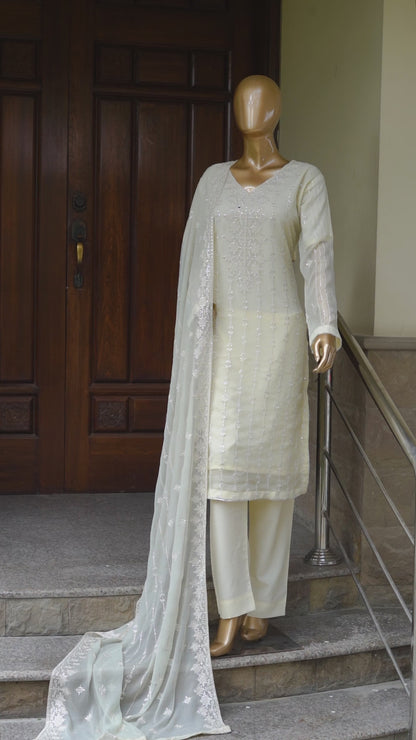 4pc - Stitched Embroidered Chiffon Luxury Suit