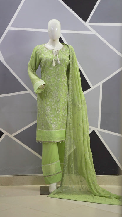 4PC - STITCHED EMBROIDERED CHIFFON SUIT