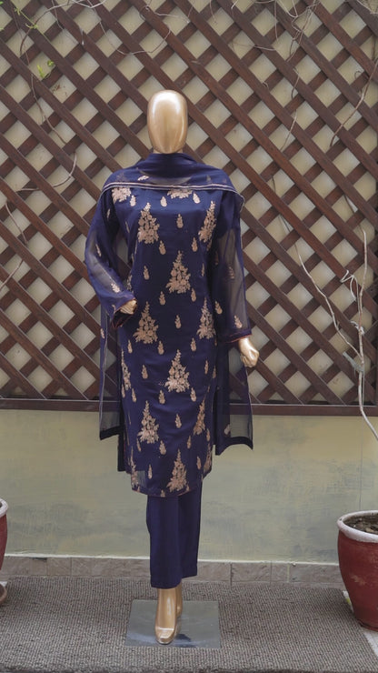 4pc - Stitched Embroidered Chiffon Luxury Suit