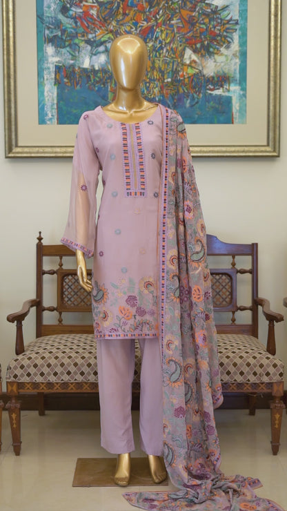 4pc - Stitched Embroidered Chiffon Luxury Suit