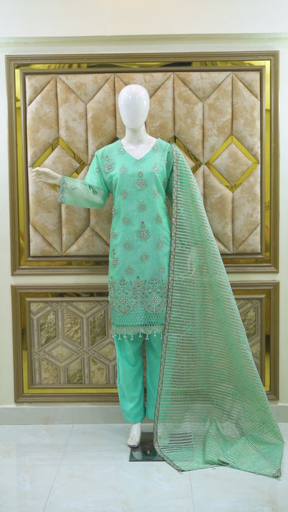 4pc - Stitched Embroidered Fancy Organza Luxury Suit