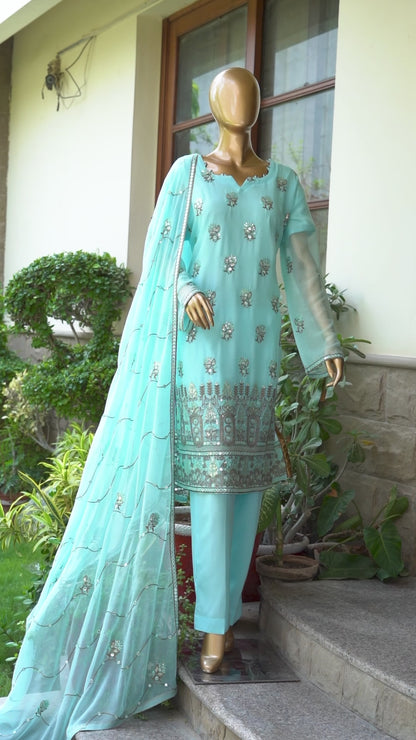 4pc - Stitched Embroidered Chiffon Luxury Suit