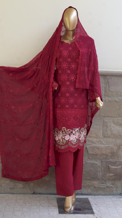 4pc - Stitched Embroidered Chiffon Luxury Suit