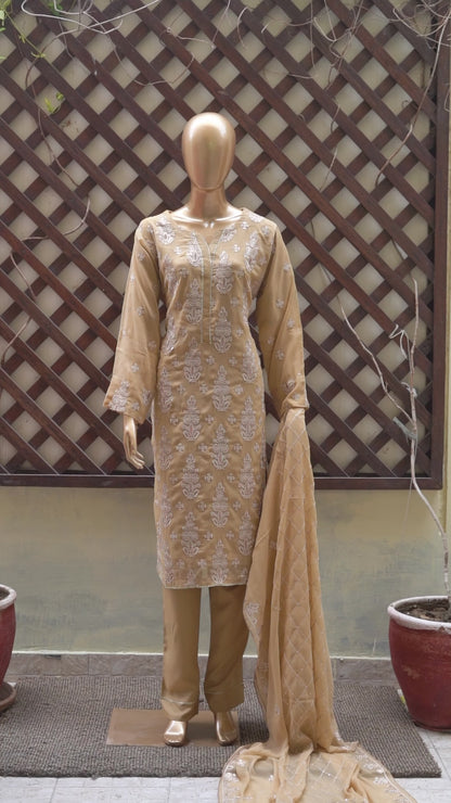 4pc - Stitched Embroidered Chiffon Luxury Suit