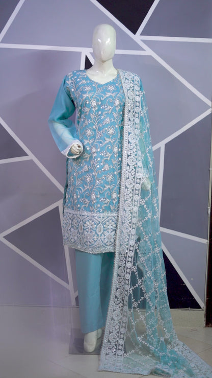 4pc - Stitched Embroidered Organza Net Luxury Suit