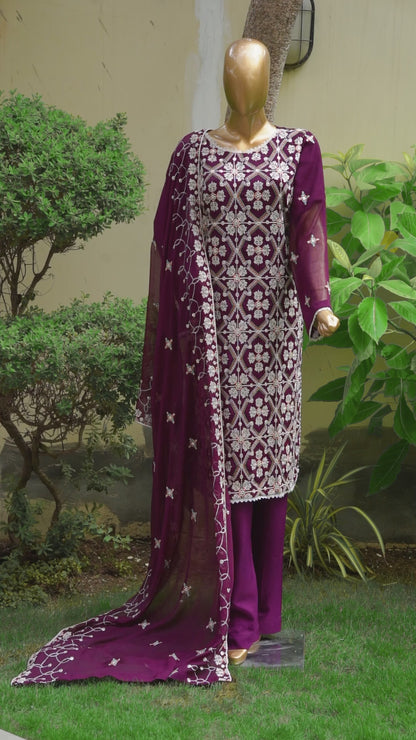 4pc - Stitched Embroidered Chiffon Luxury Suit